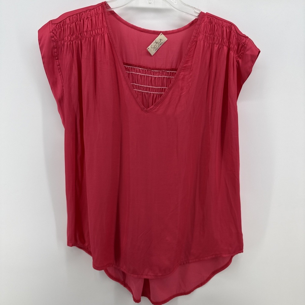 Sofia Rayon Viscosa Shirt One Size Sleeveless Blouse Made in Italy Coral Pleated